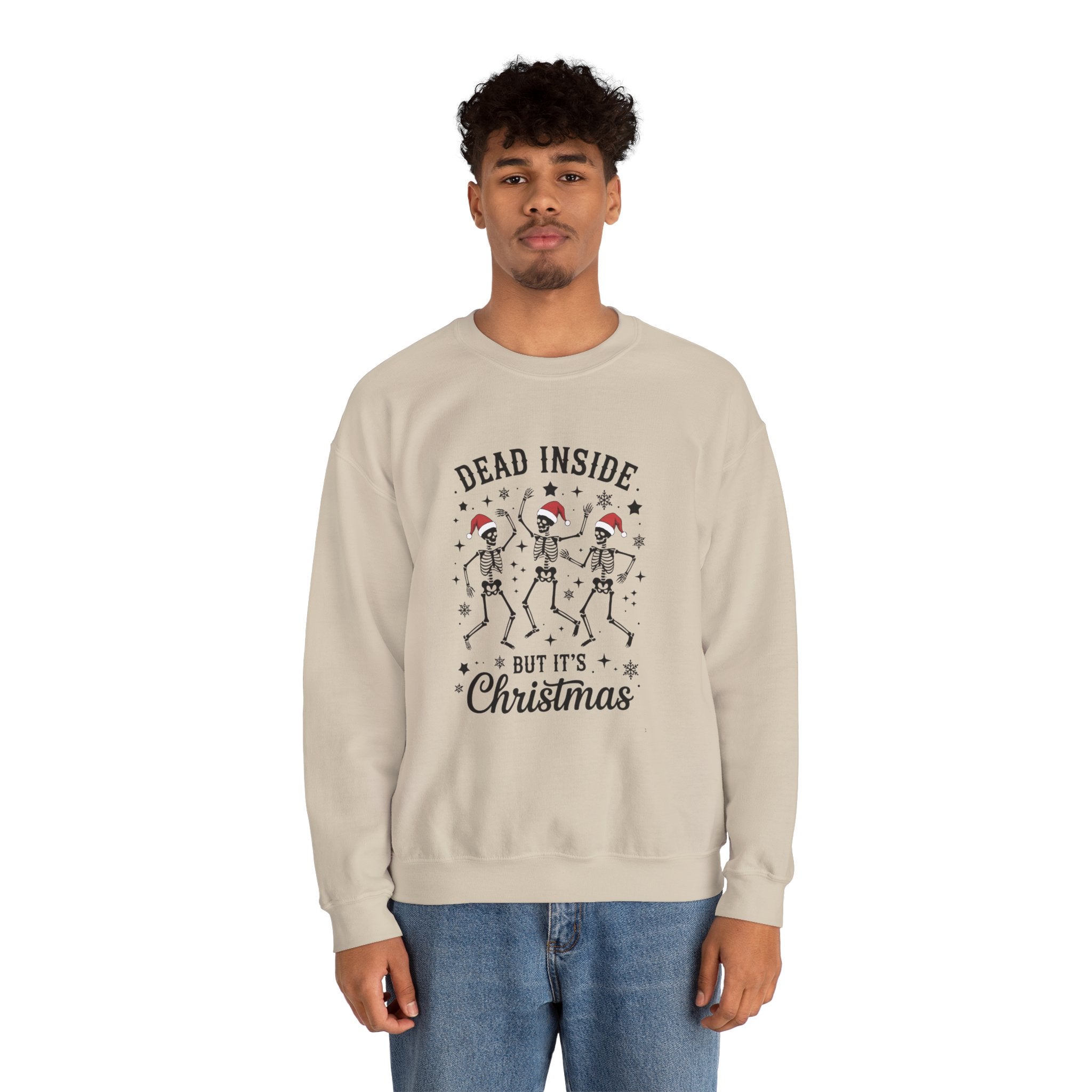Christmas Sweatshirt — "Dead Inside But It's Christmas" Skeleton Holiday Crewneck