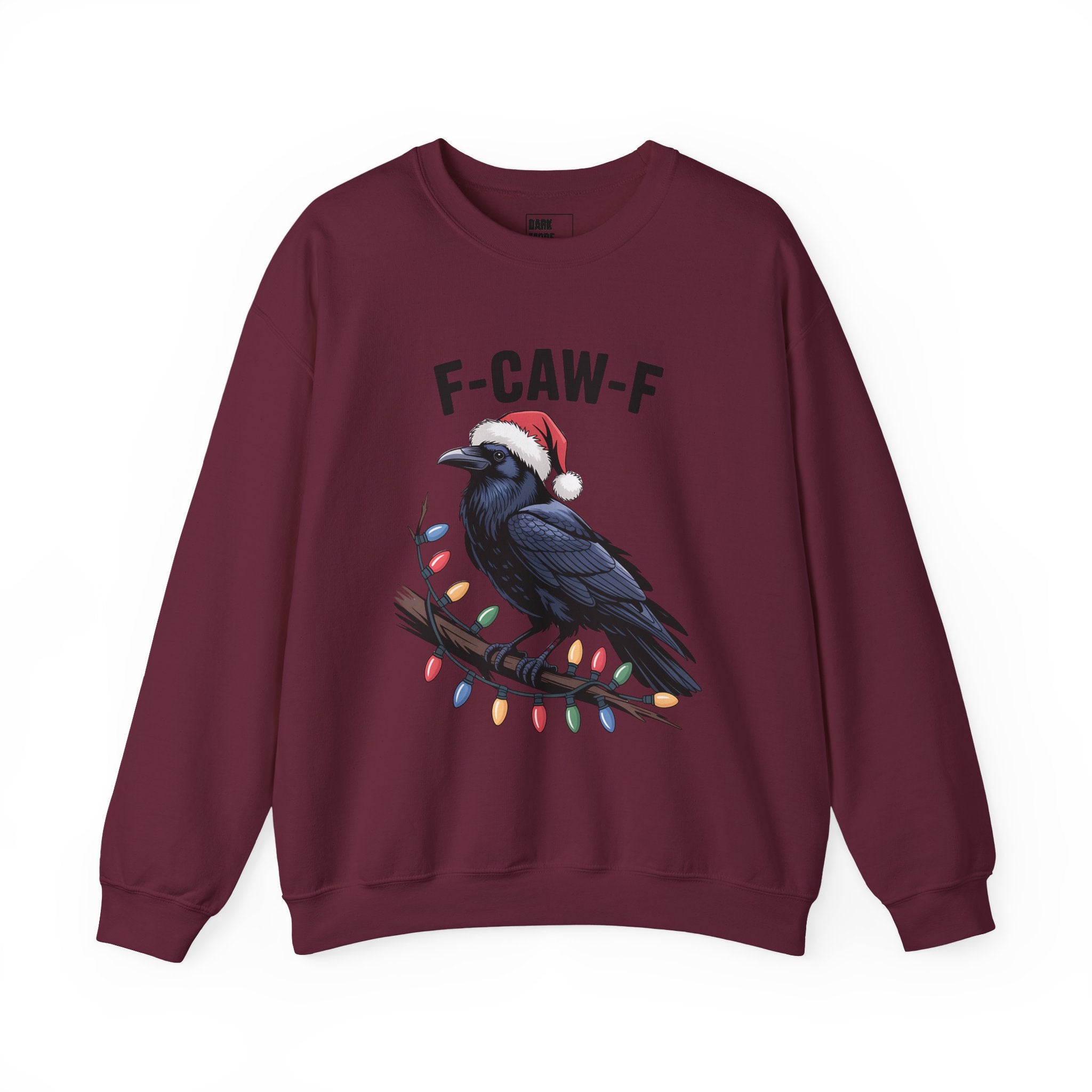Christmas Crow Sweatshirt - 'F-CAW-F' Holiday Raven Pullover with Santa Hat & Lights