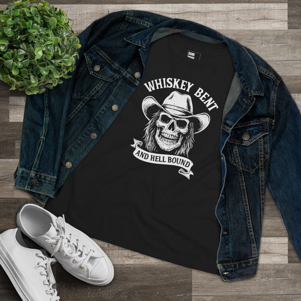 Whiskey Bent Skull Tee — Women's Cowboy Skull Shirt ("Whiskey Bent and Hell Bound")