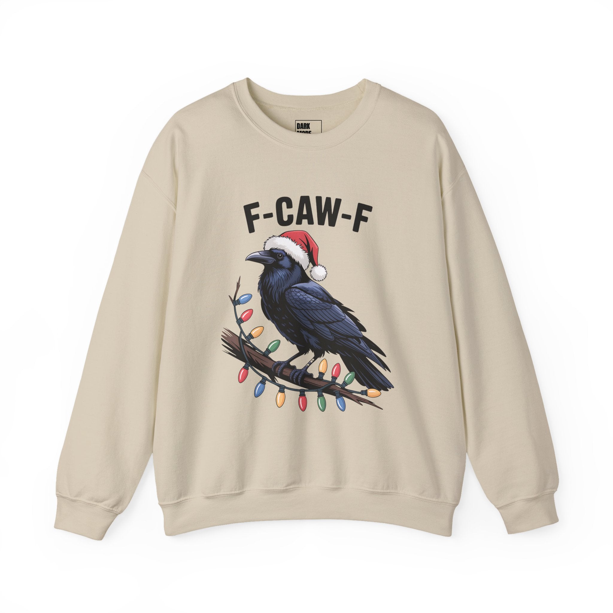 Christmas Crow Sweatshirt - 'F-CAW-F' Holiday Raven Pullover with Santa Hat & Lights