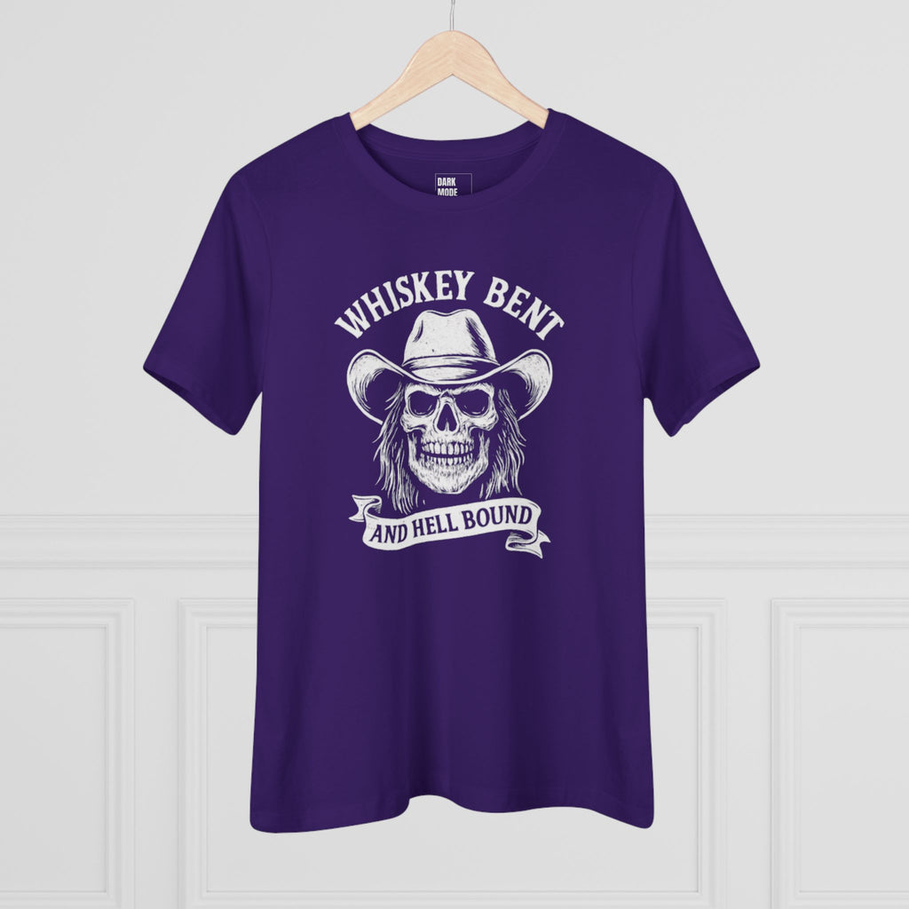 Whiskey Bent Skull Tee — Women's Cowboy Skull Shirt ("Whiskey Bent and Hell Bound")