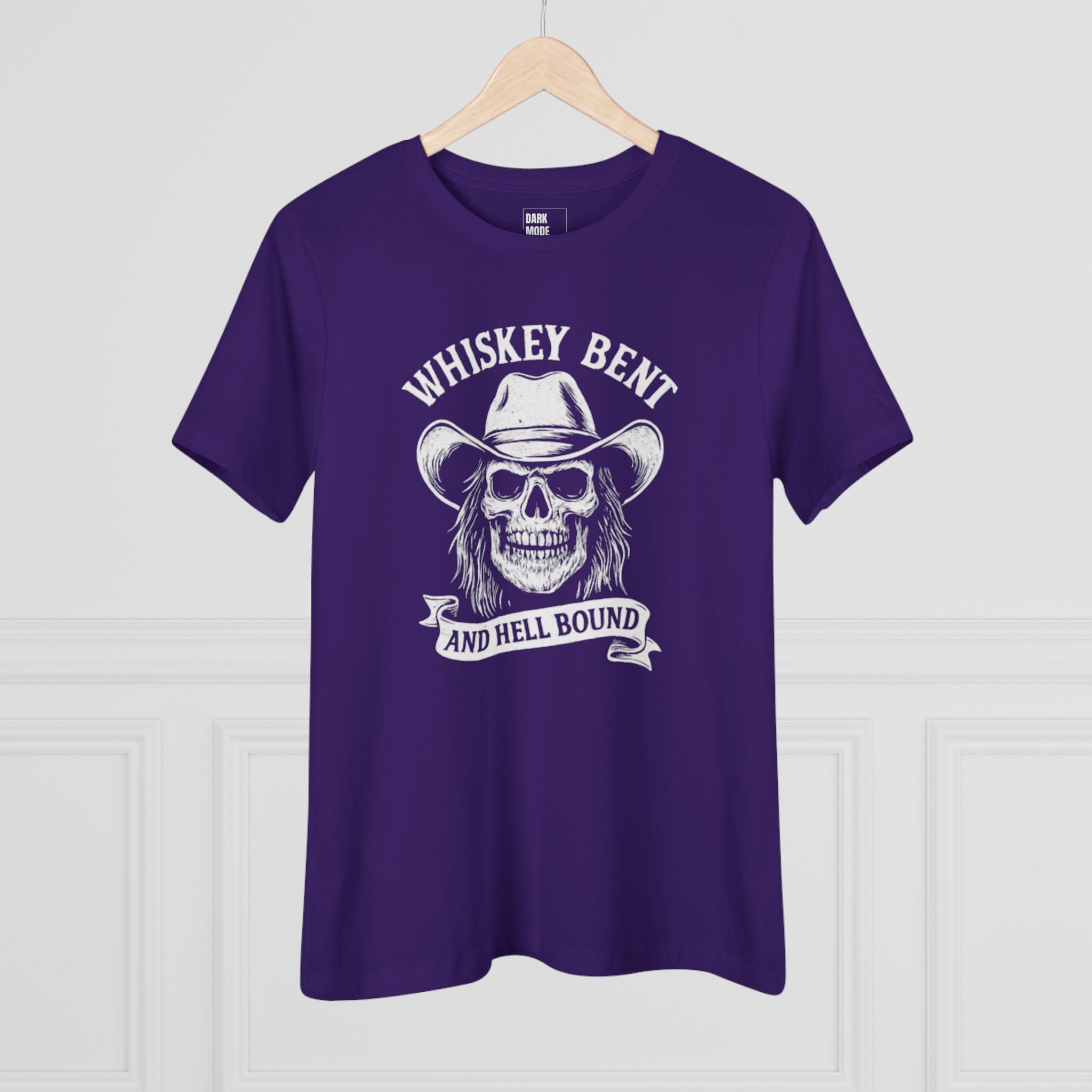 Whiskey Bent Skull Tee — Women's Cowboy Skull Shirt ("Whiskey Bent and Hell Bound")