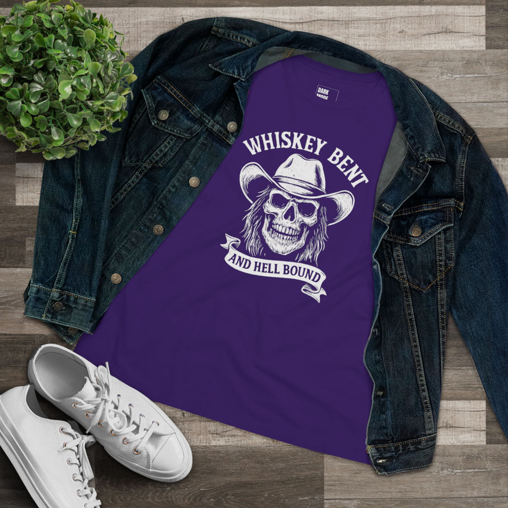 Whiskey Bent Skull Tee — Women's Cowboy Skull Shirt ("Whiskey Bent and Hell Bound")