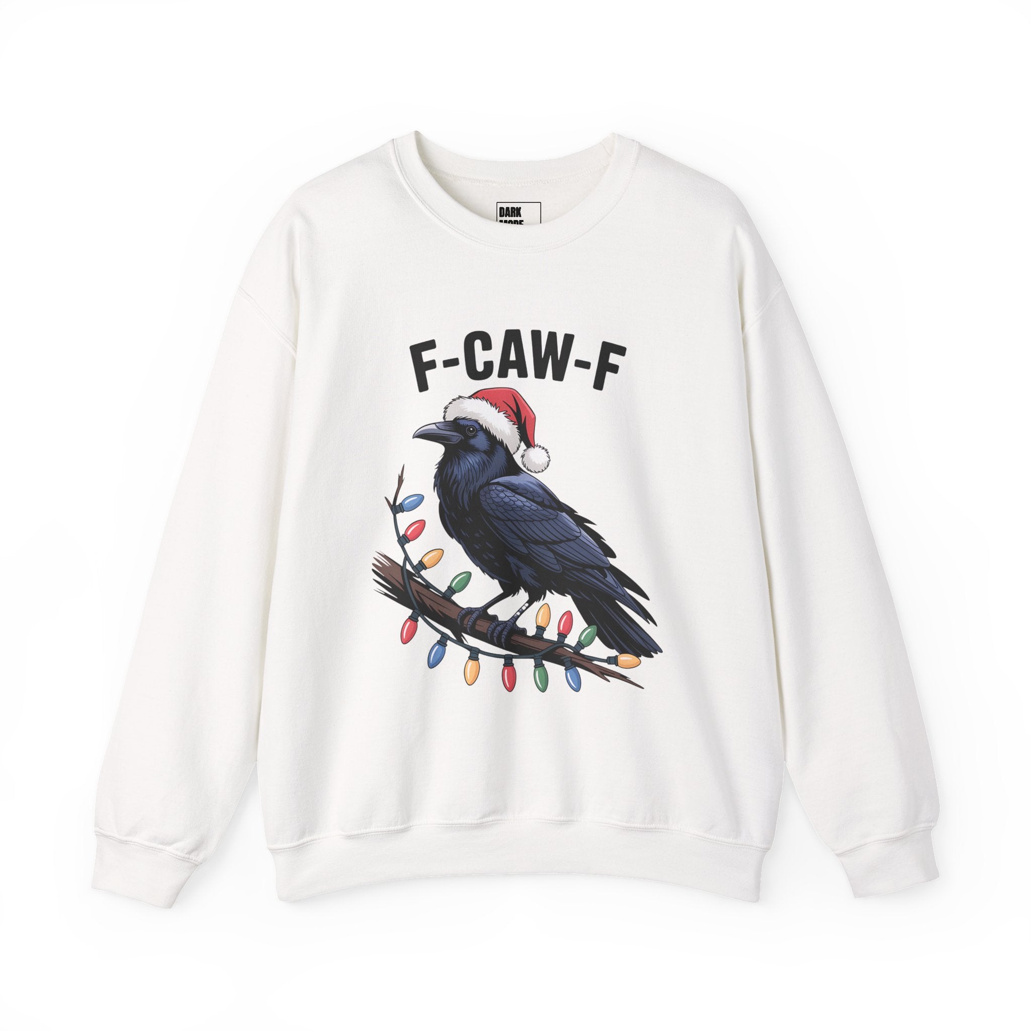 Christmas Crow Sweatshirt - 'F-CAW-F' Holiday Raven Pullover with Santa Hat & Lights