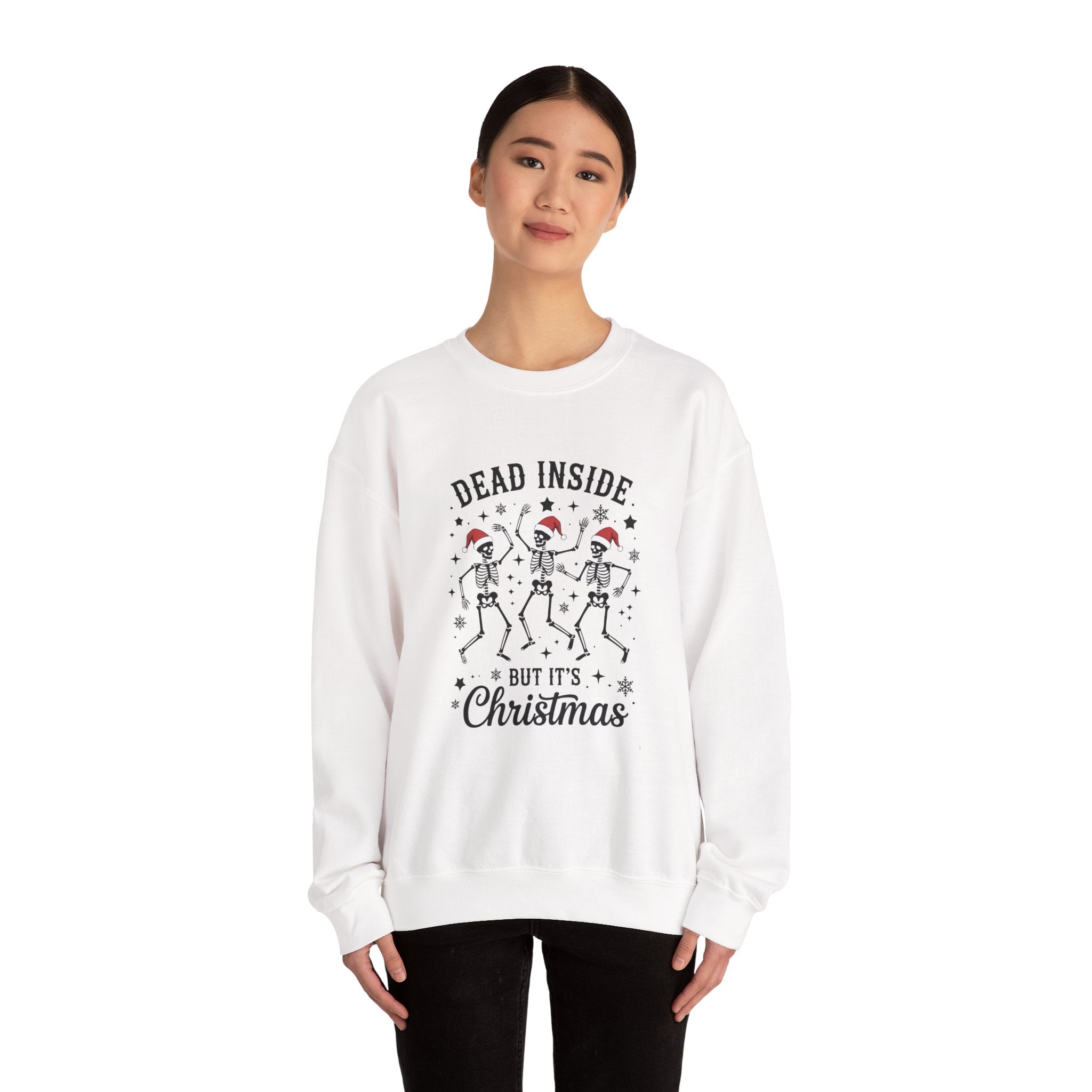 Christmas Sweatshirt — "Dead Inside But It's Christmas" Skeleton Holiday Crewneck