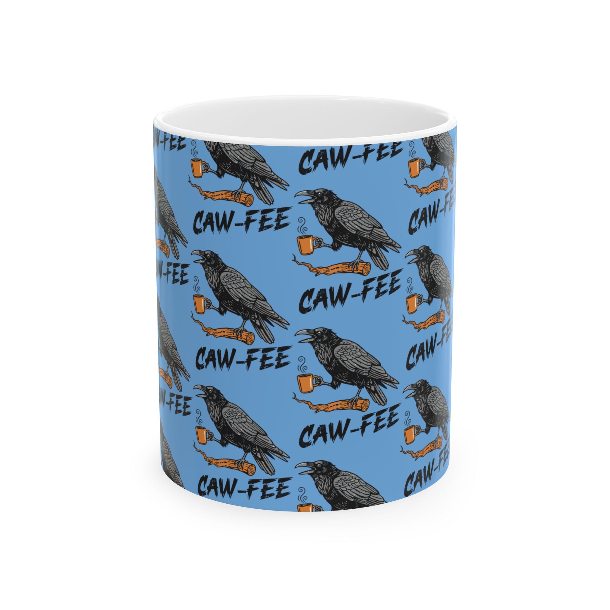 Caw-fee Mug — Raven Holding Coffee Cup Pattern (11oz & 15oz)