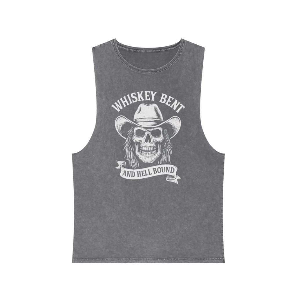 Whiskey Bent Skull Tank Top — Vintage Stonewash Cowboy Rocker Muscle Tee