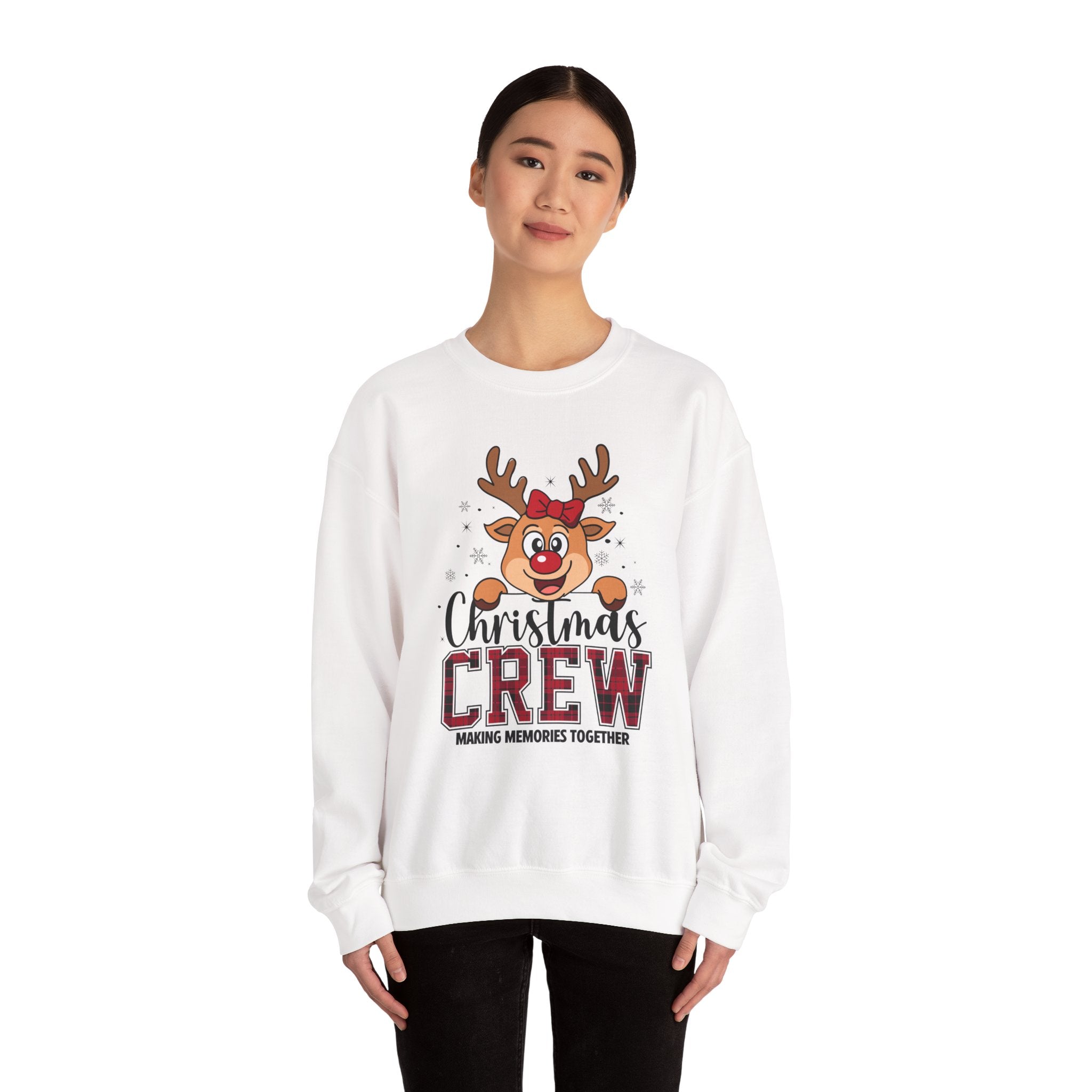 Christmas Crew Sweatshirt — Cute Reindeer "Christmas Crew: Making Memories Together" Holiday Pullover