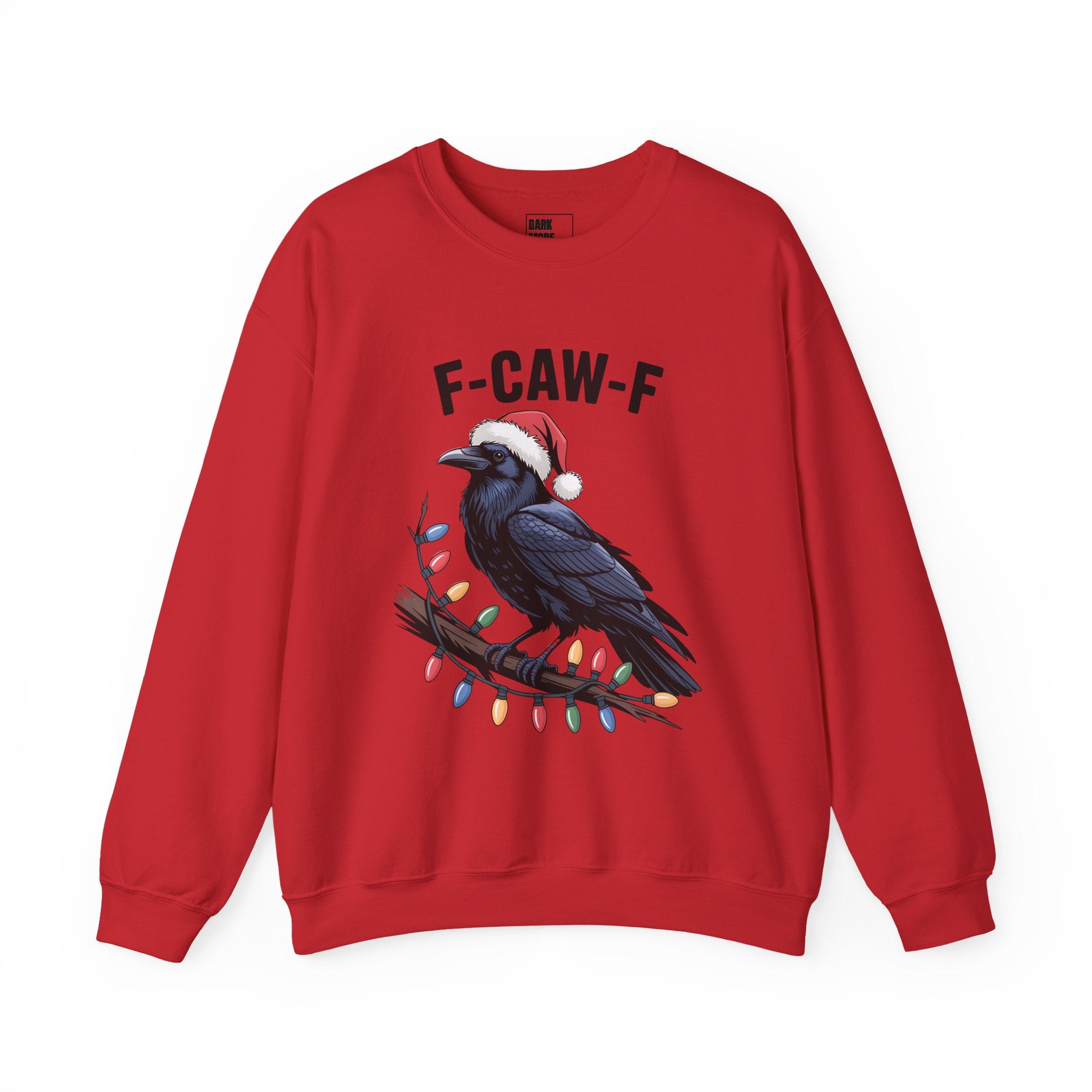 Christmas Crow Sweatshirt - 'F-CAW-F' Holiday Raven Pullover with Santa Hat & Lights