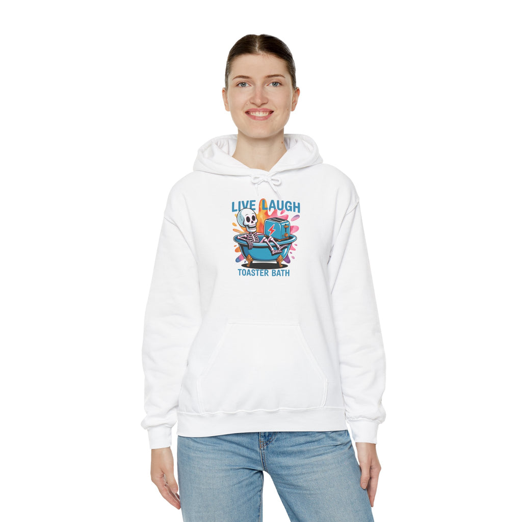 Hoodie — 'Live Laugh Toaster Bath' Cute Retro Skeleton Bathtub Graphic Hoodie