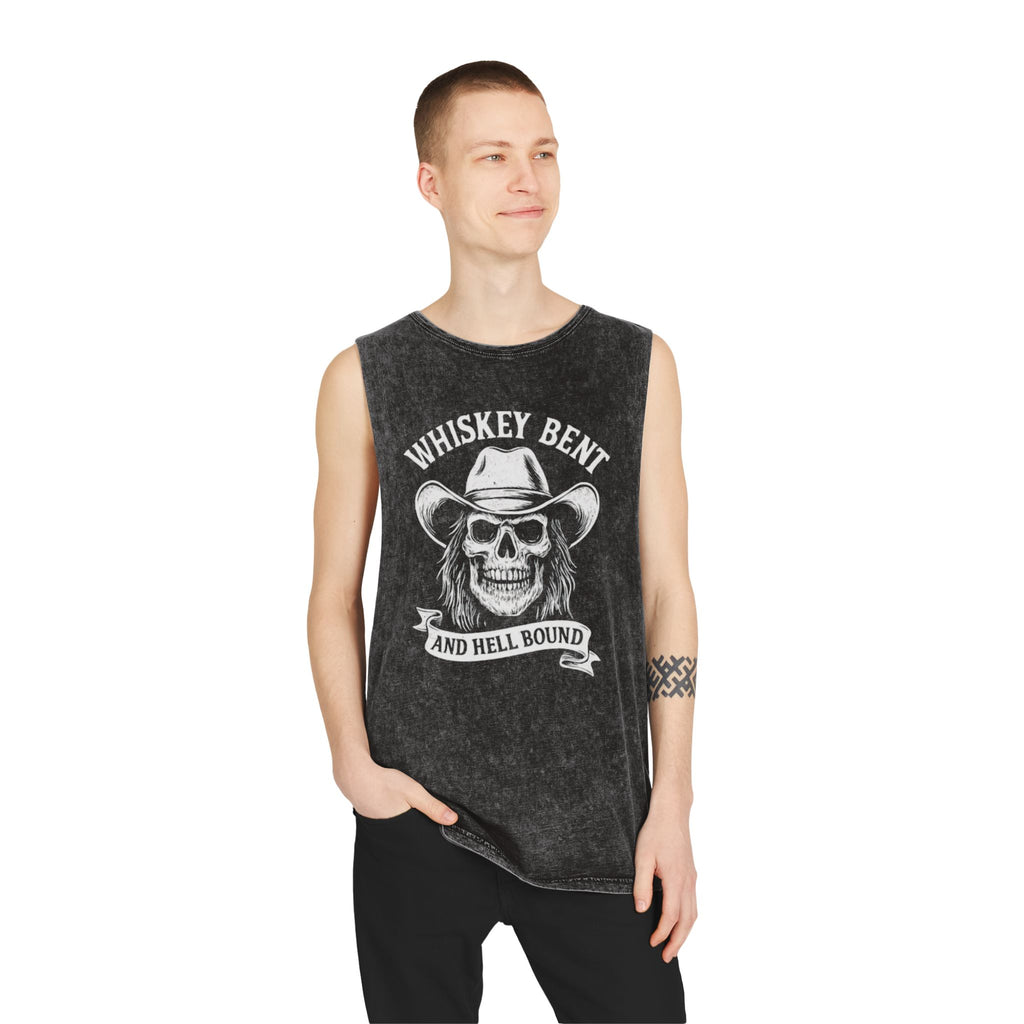Whiskey Bent Skull Tank Top — Vintage Stonewash Cowboy Rocker Muscle Tee