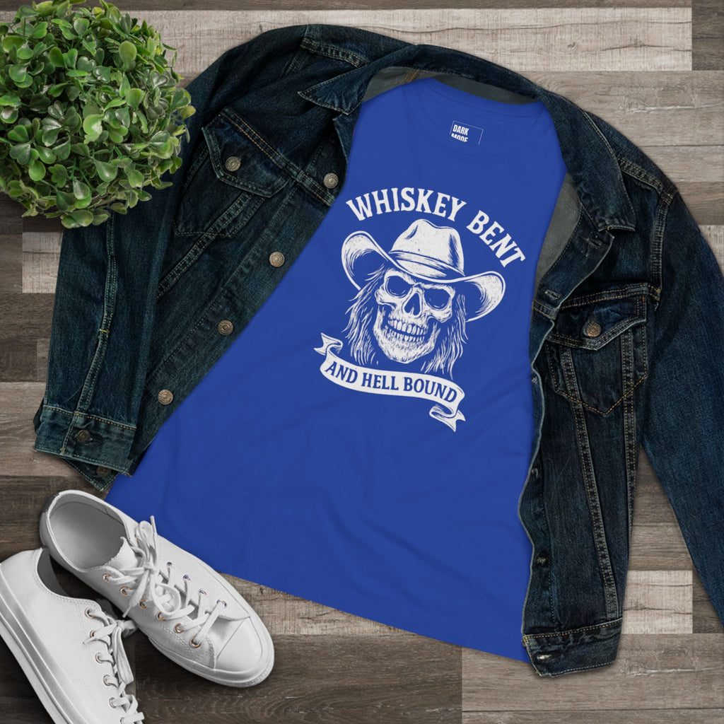 Whiskey Bent Skull Tee — Women's Cowboy Skull Shirt ("Whiskey Bent and Hell Bound")