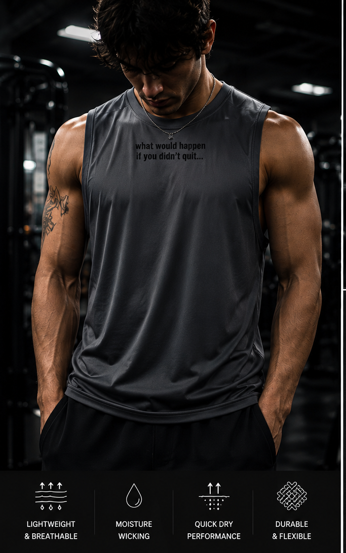 Performance Sleeveless Tee — 'Tired. NOT FINISHED.' Motivational Gym Tank