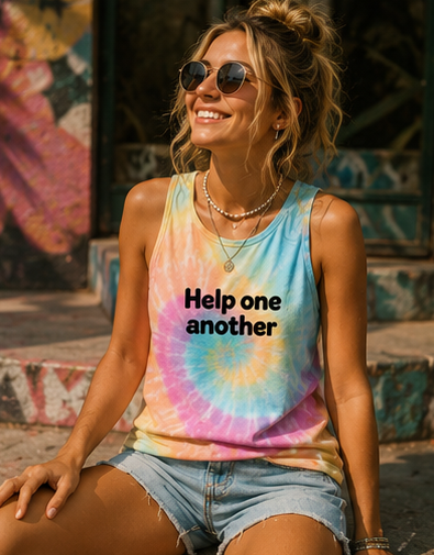 Tie-Dye Tank Top — "Help One Another" / "Don't Be a Peace of Poo."