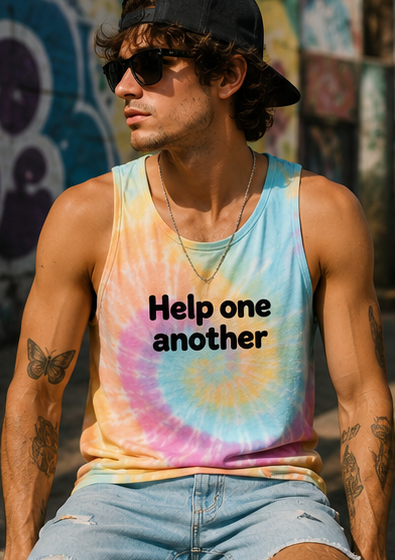 Tie-Dye Tank Top — "Help One Another" / "Don't Be a Peace of Poo."