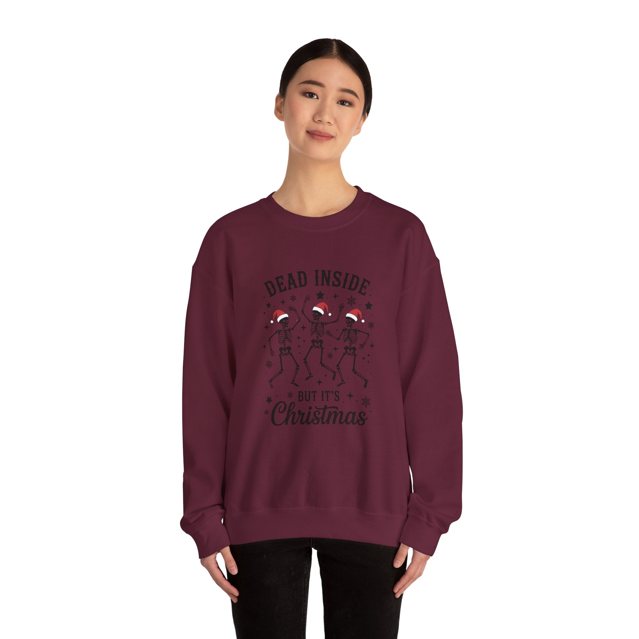 Christmas Sweatshirt — "Dead Inside But It's Christmas" Skeleton Holiday Crewneck