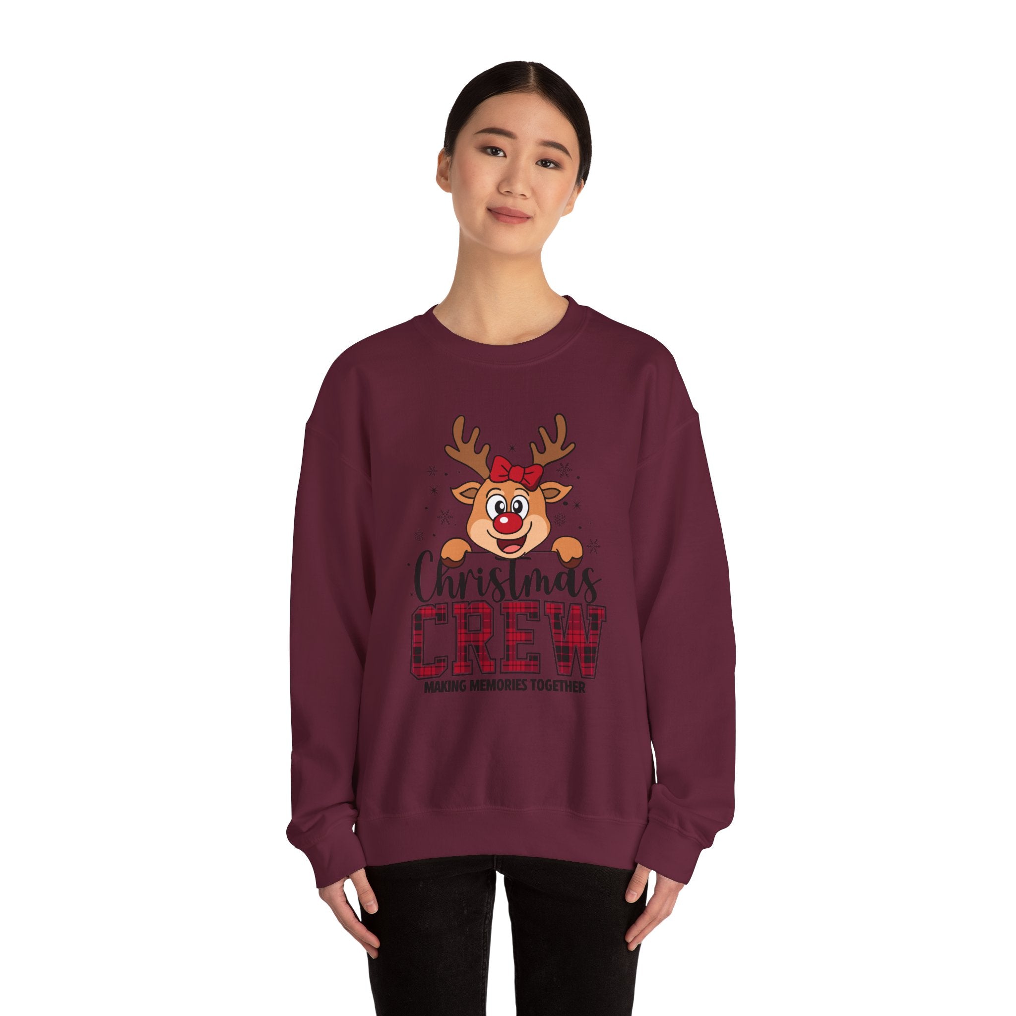 Christmas Crew Sweatshirt — Cute Reindeer "Christmas Crew: Making Memories Together" Holiday Pullover