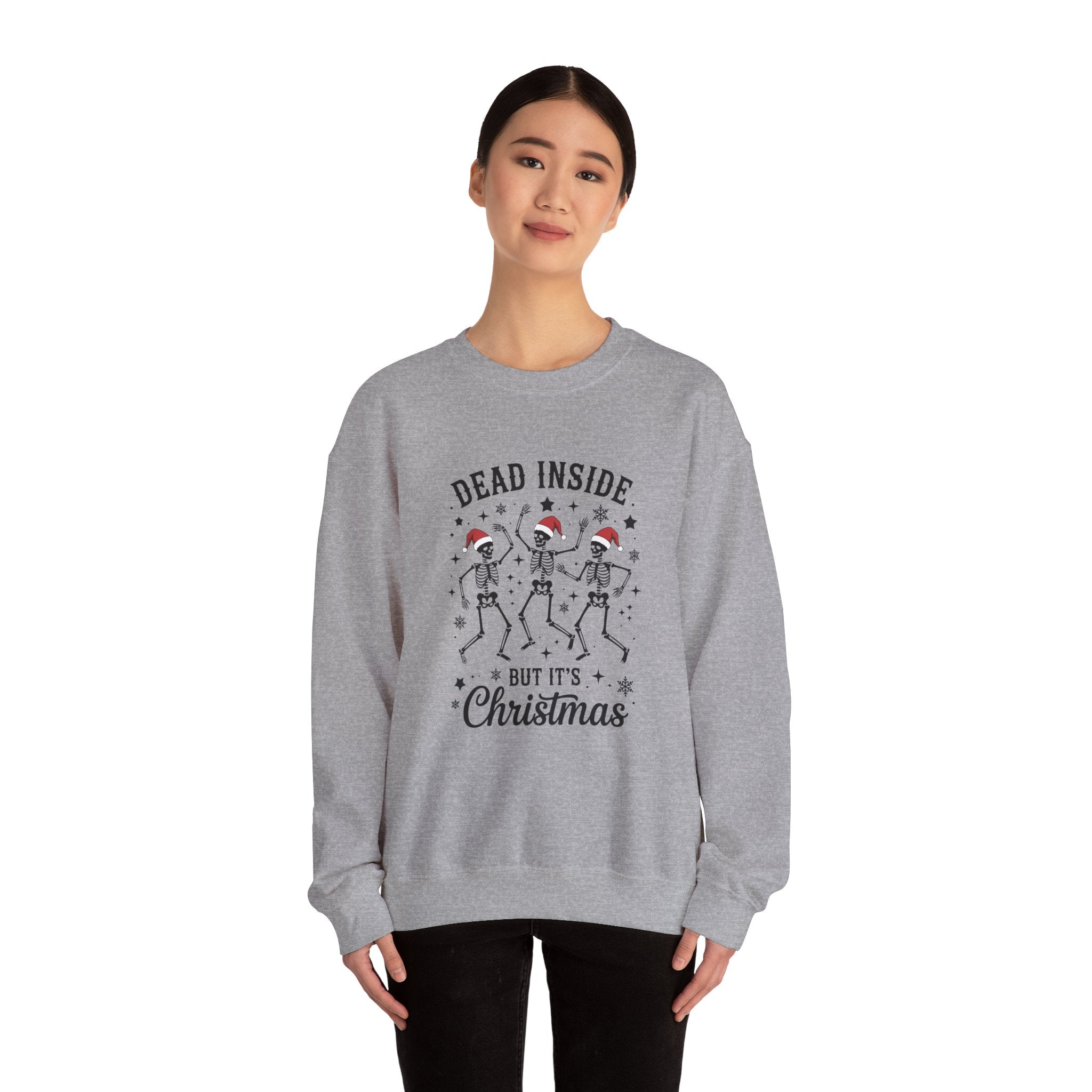 Christmas Sweatshirt — "Dead Inside But It's Christmas" Skeleton Holiday Crewneck