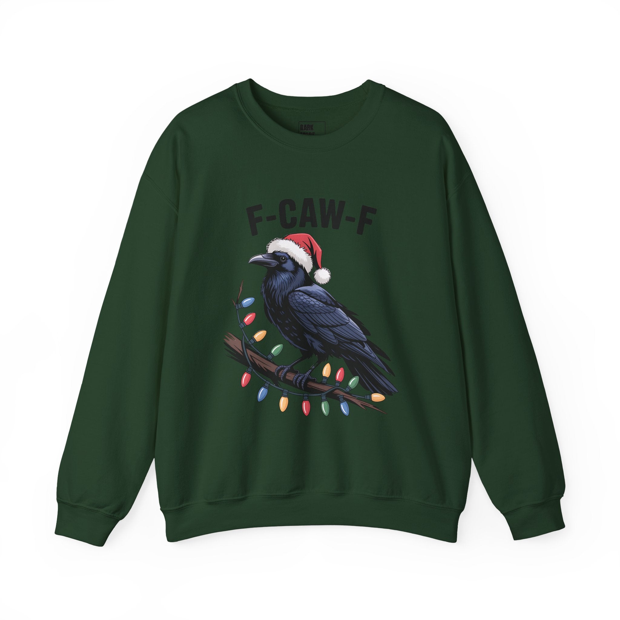 Christmas Crow Sweatshirt - 'F-CAW-F' Holiday Raven Pullover with Santa Hat & Lights