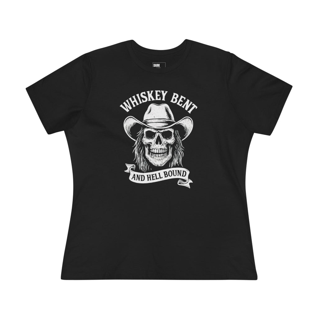 Whiskey Bent Skull Tee — Women's Cowboy Skull Shirt ("Whiskey Bent and Hell Bound")