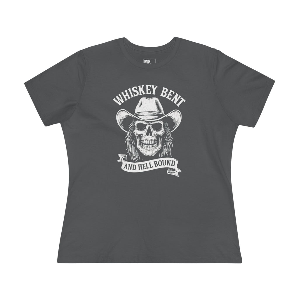 Whiskey Bent Skull Tee — Women's Cowboy Skull Shirt ("Whiskey Bent and Hell Bound")
