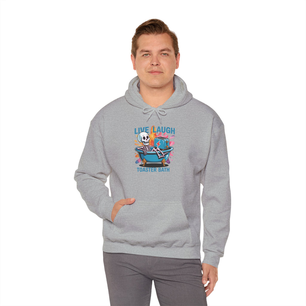Hoodie — 'Live Laugh Toaster Bath' Cute Retro Skeleton Bathtub Graphic Hoodie