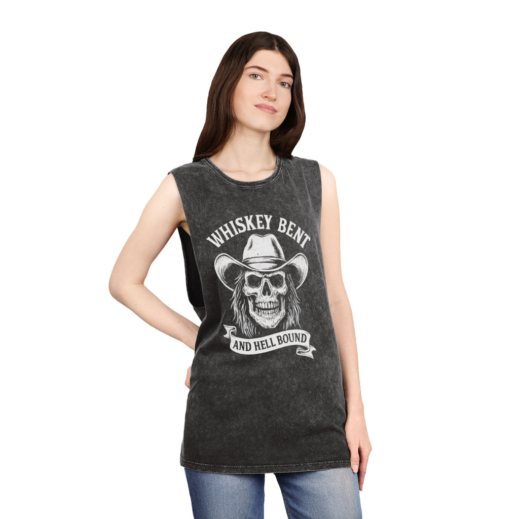 Whiskey Bent Skull Tank Top — Vintage Stonewash Cowboy Rocker Muscle Tee