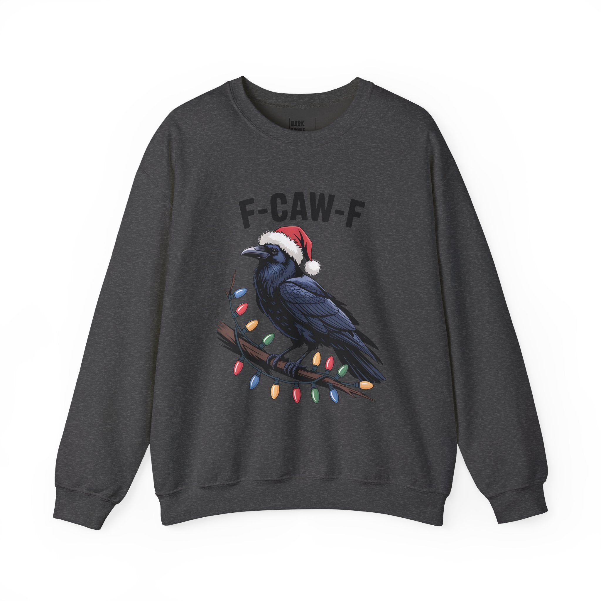 Christmas Crow Sweatshirt - 'F-CAW-F' Holiday Raven Pullover with Santa Hat & Lights
