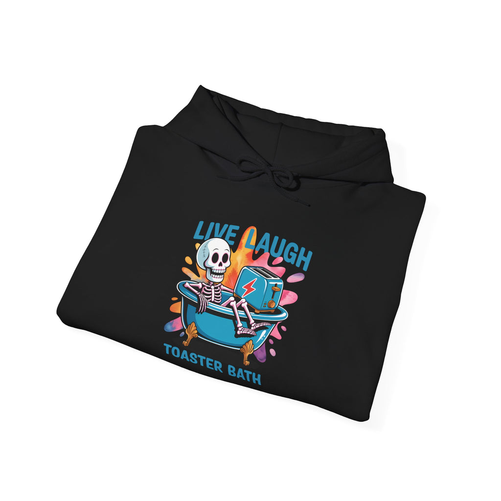 Hoodie — 'Live Laugh Toaster Bath' Cute Retro Skeleton Bathtub Graphic Hoodie