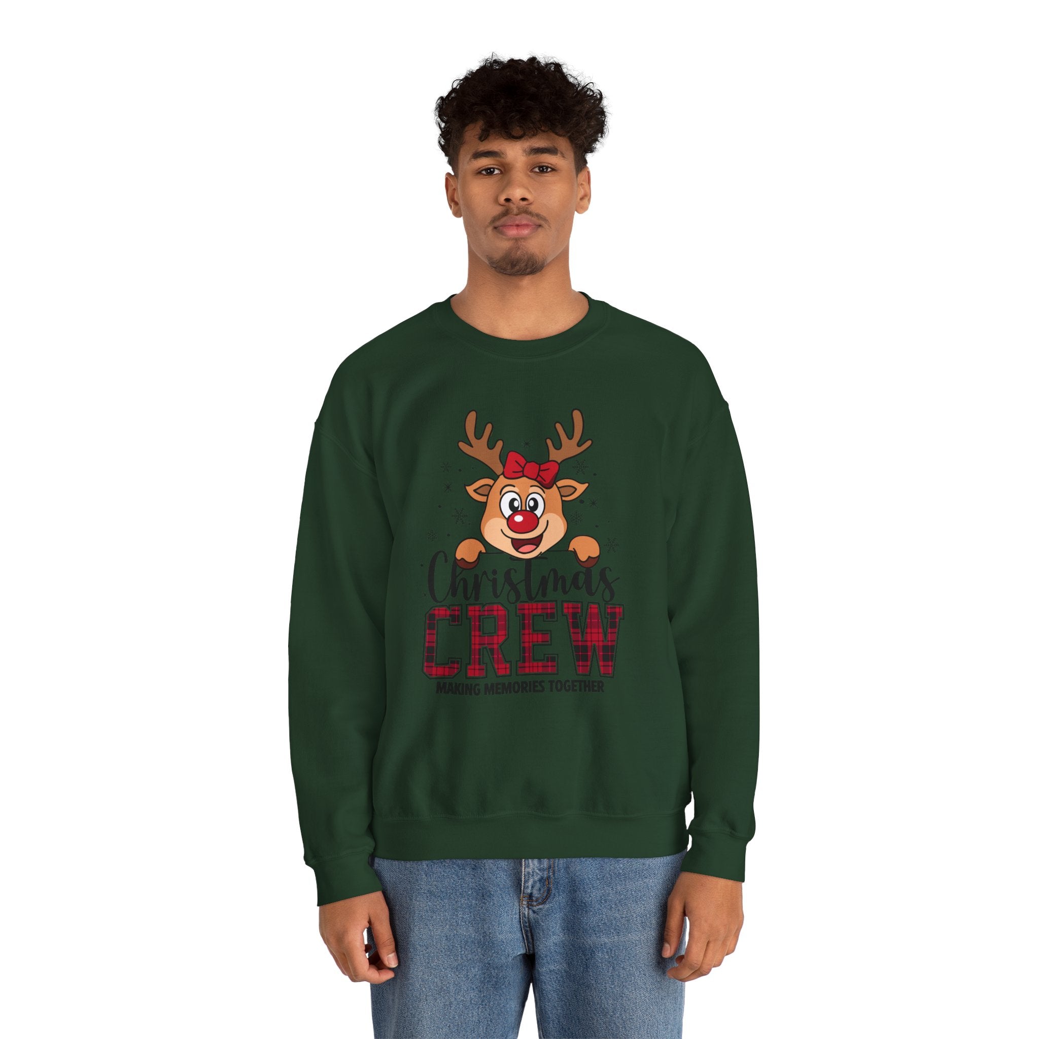 Christmas Crew Sweatshirt — Cute Reindeer "Christmas Crew: Making Memories Together" Holiday Pullover