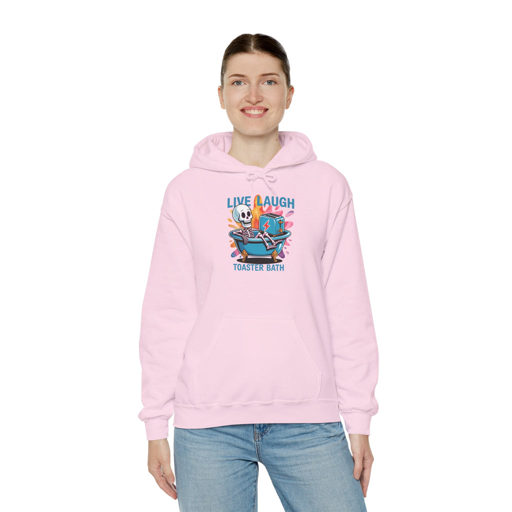 Hoodie — 'Live Laugh Toaster Bath' Cute Retro Skeleton Bathtub Graphic Hoodie