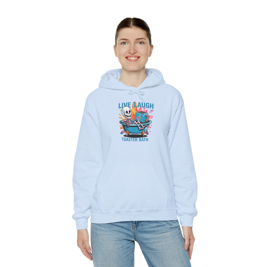 Hoodie — 'Live Laugh Toaster Bath' Cute Retro Skeleton Bathtub Graphic Hoodie
