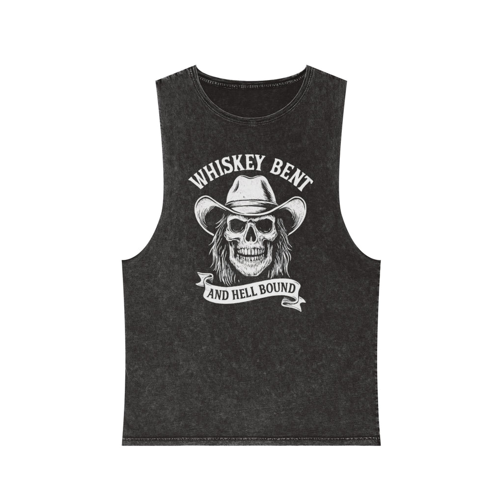 Whiskey Bent Skull Tank Top — Vintage Stonewash Cowboy Rocker Muscle Tee