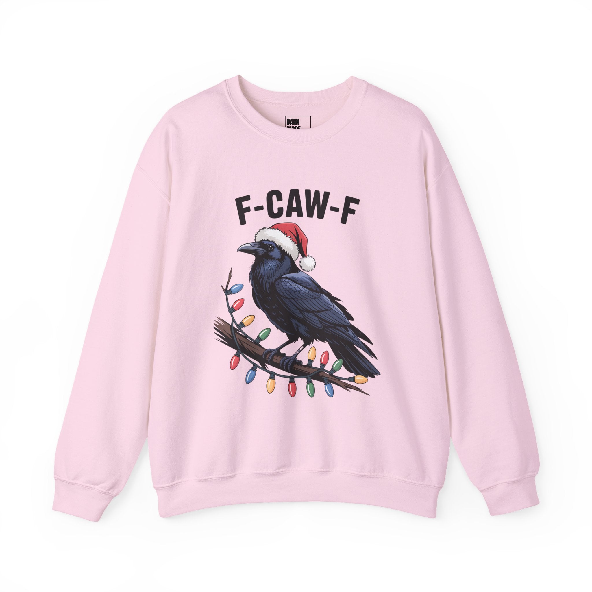 Christmas Crow Sweatshirt - 'F-CAW-F' Holiday Raven Pullover with Santa Hat & Lights