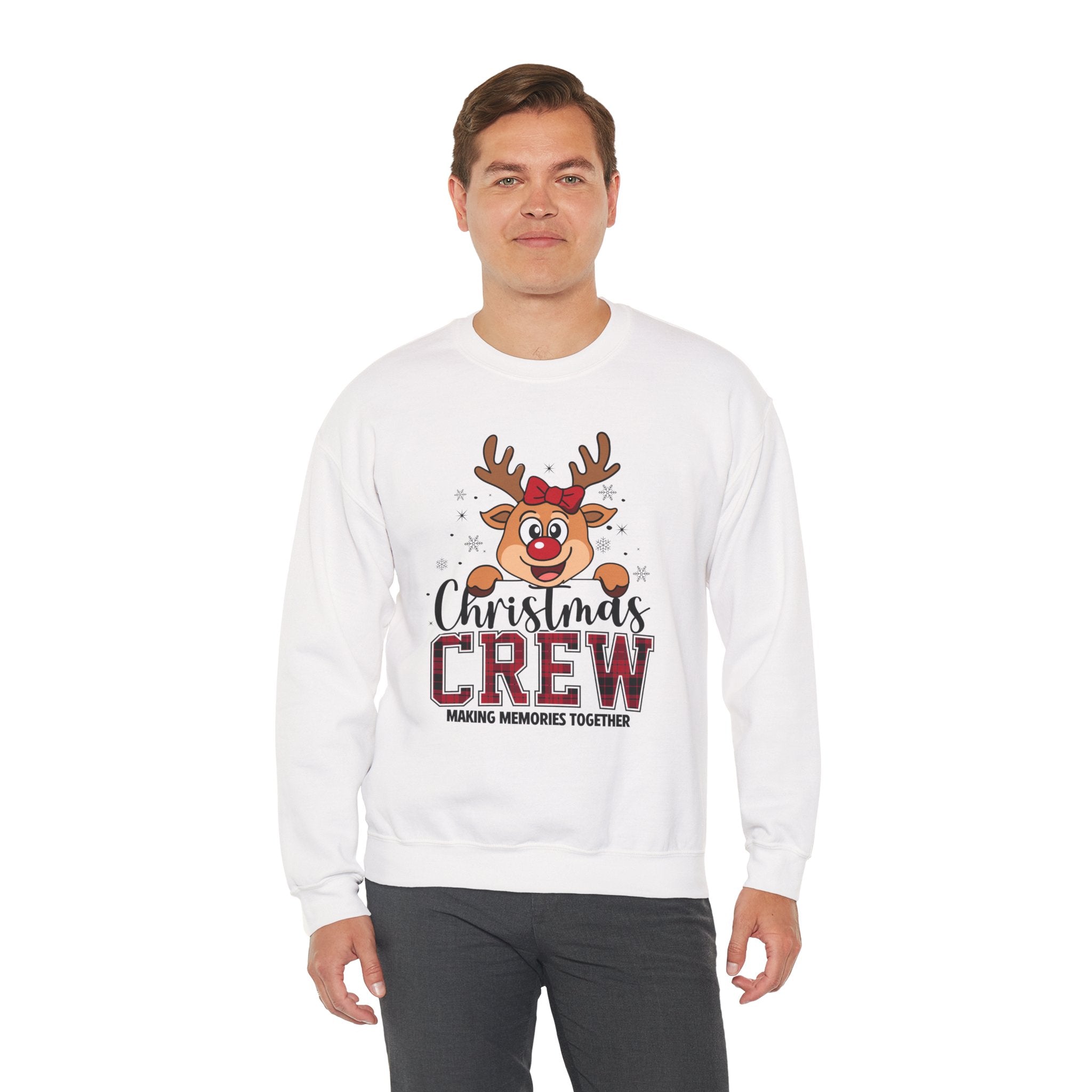 Christmas Crew Sweatshirt — Cute Reindeer "Christmas Crew: Making Memories Together" Holiday Pullover
