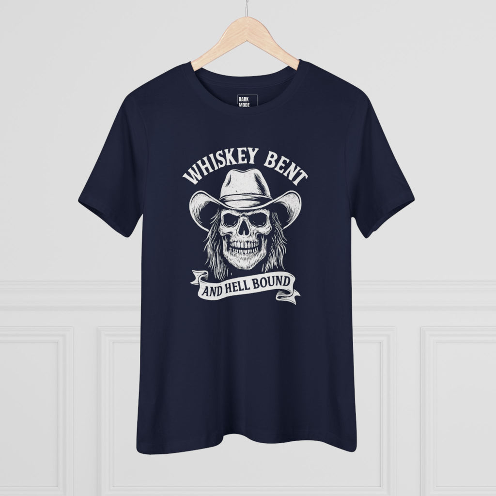 Whiskey Bent Skull Tee — Women's Cowboy Skull Shirt ("Whiskey Bent and Hell Bound")
