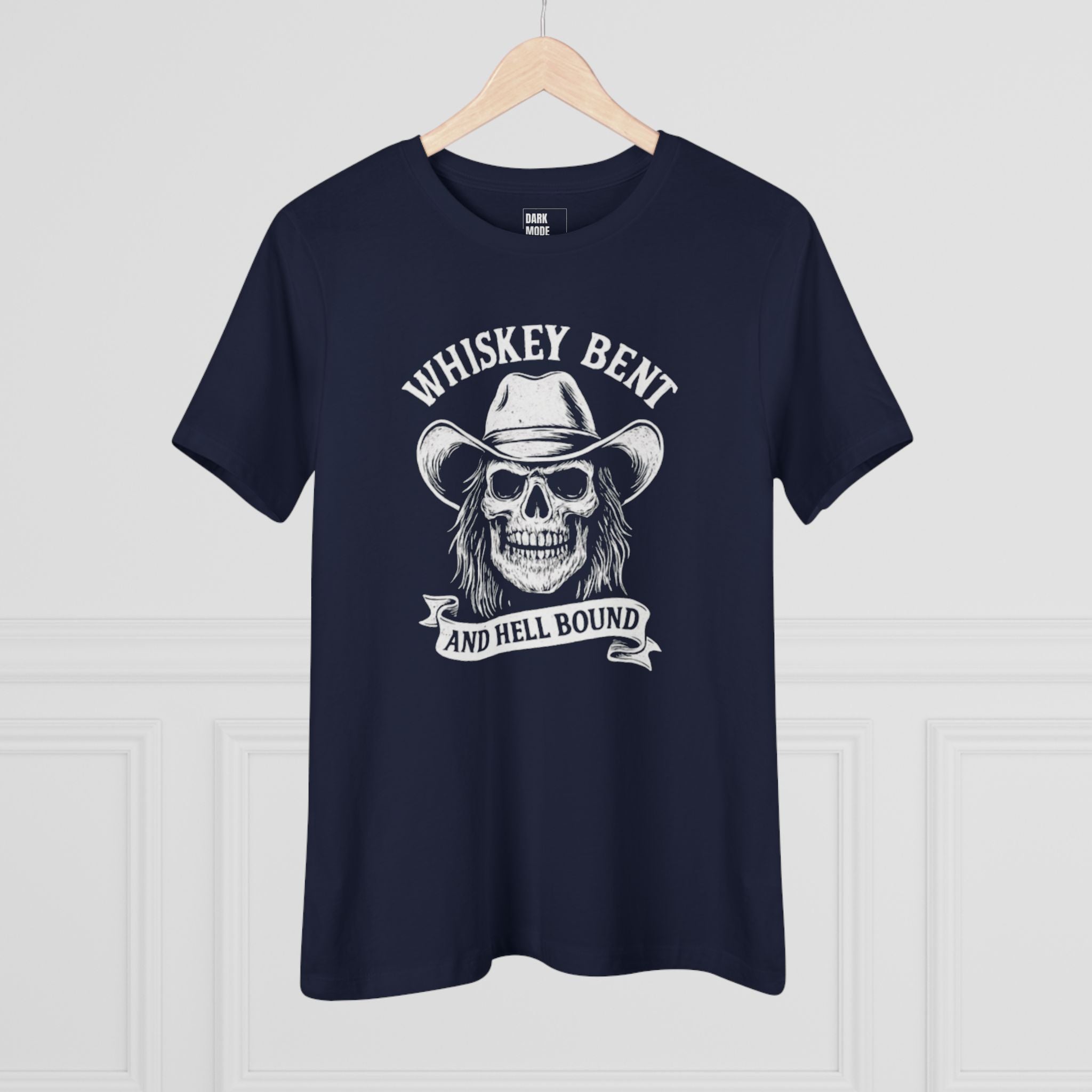 Whiskey Bent Skull Tee — Women's Cowboy Skull Shirt ("Whiskey Bent and Hell Bound")