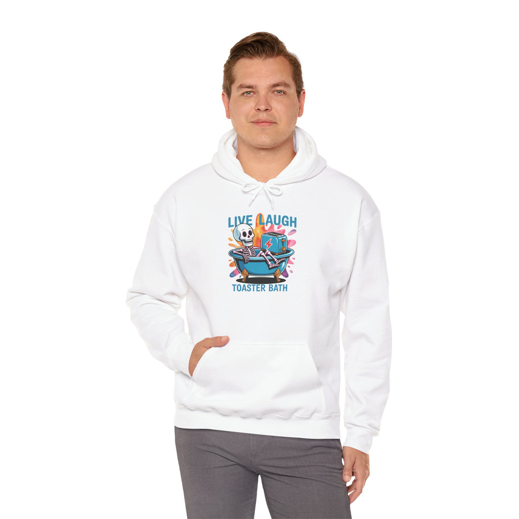 Hoodie — 'Live Laugh Toaster Bath' Cute Retro Skeleton Bathtub Graphic Hoodie