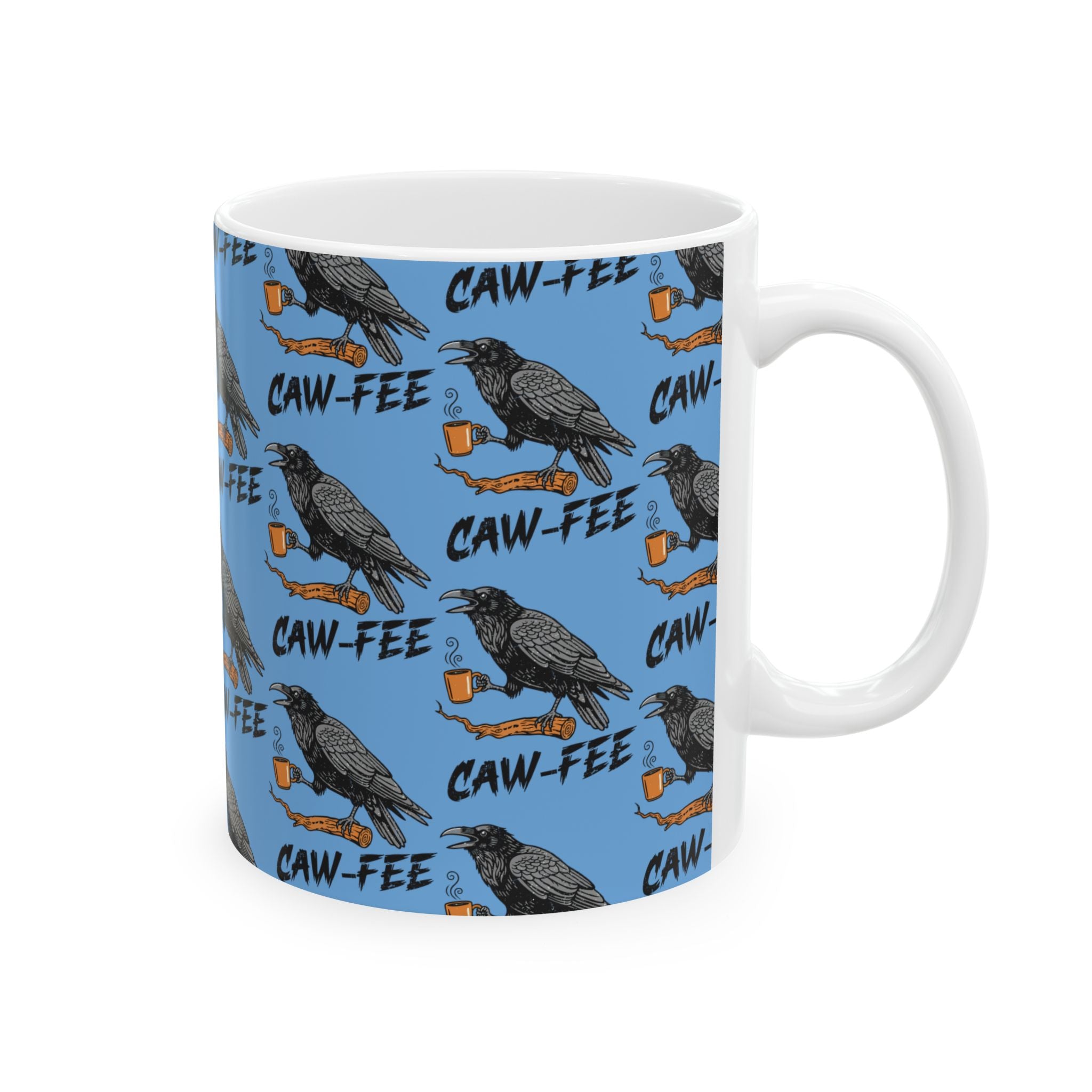 Caw-fee Mug — Raven Holding Coffee Cup Pattern (11oz & 15oz)