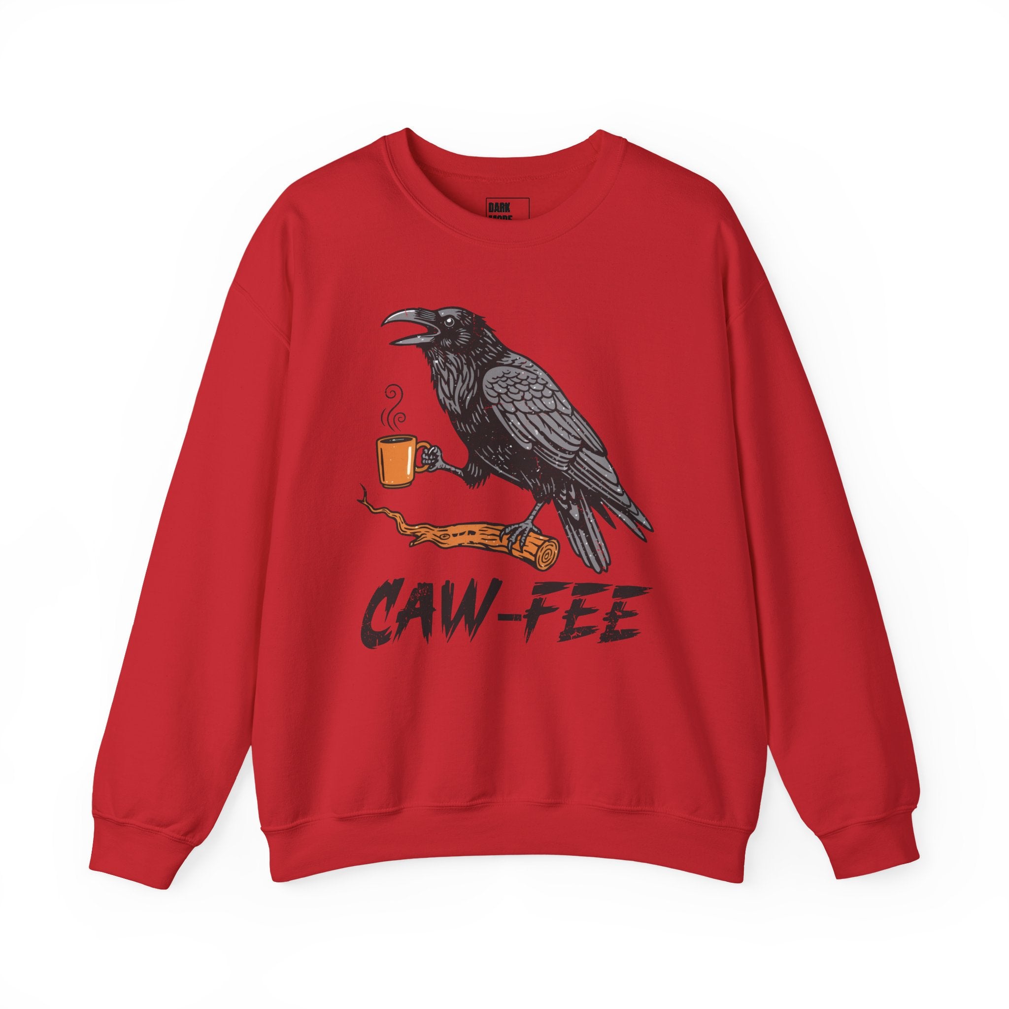 Caw‑Fee Graphic Sweatshirt — Raven Holding Coffee Mug | Funny Coffee Pun Pullover