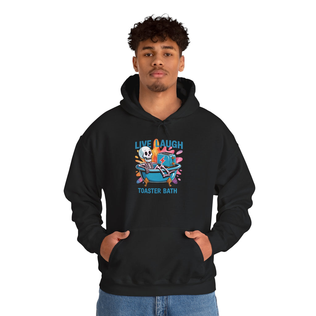 Hoodie — 'Live Laugh Toaster Bath' Cute Retro Skeleton Bathtub Graphic Hoodie
