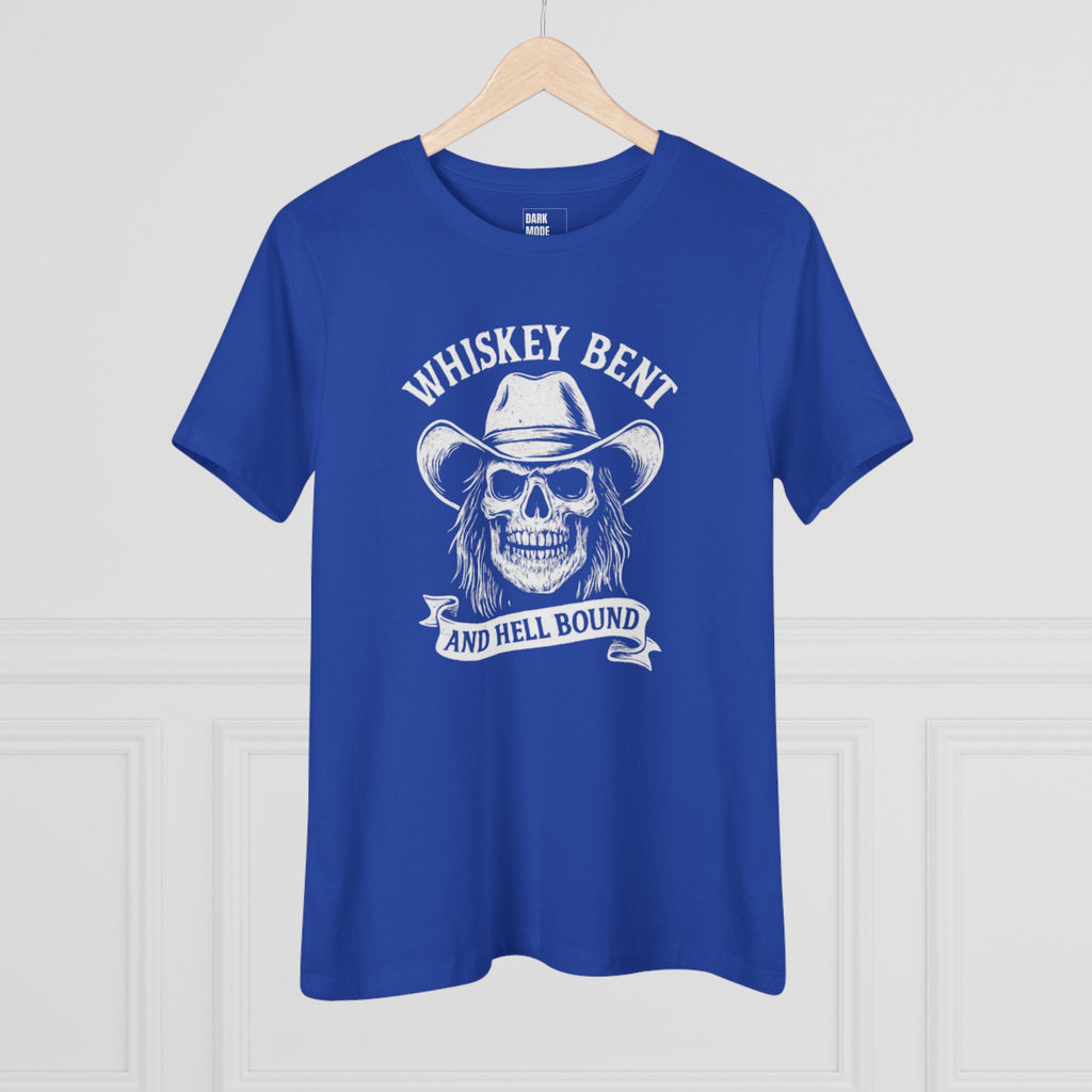 Whiskey Bent Skull Tee — Women's Cowboy Skull Shirt ("Whiskey Bent and Hell Bound")